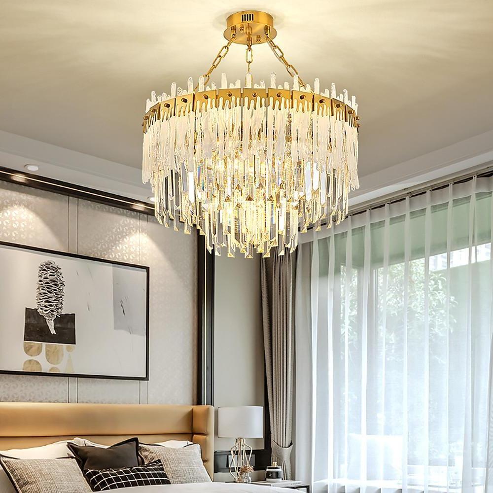Nordic Style Round Gold Crystal LED Chandelier – 16" Adjustable Cord