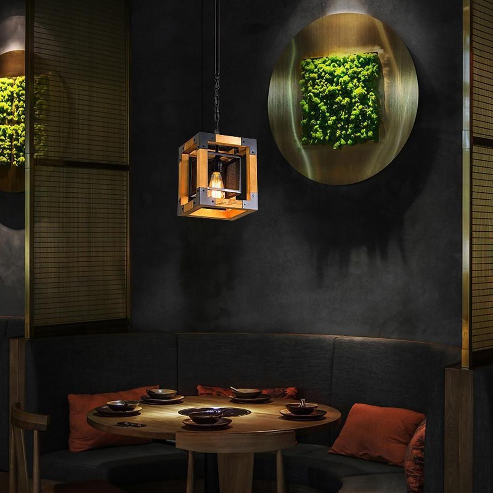 Rustic Industrial Linear Wood &amp; Metal Chandelier