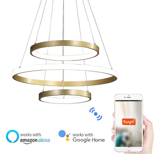 Circles Dimmable LED Adjustable Gold Contemporary Chandelier Island Light