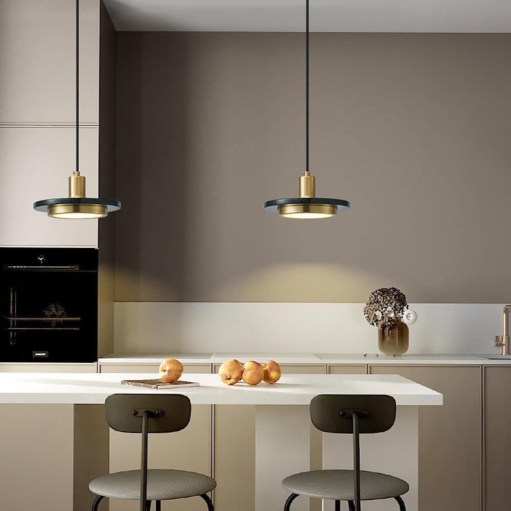 Double Circle Pendant Lighting Classic Metal Marble Ceiling Light