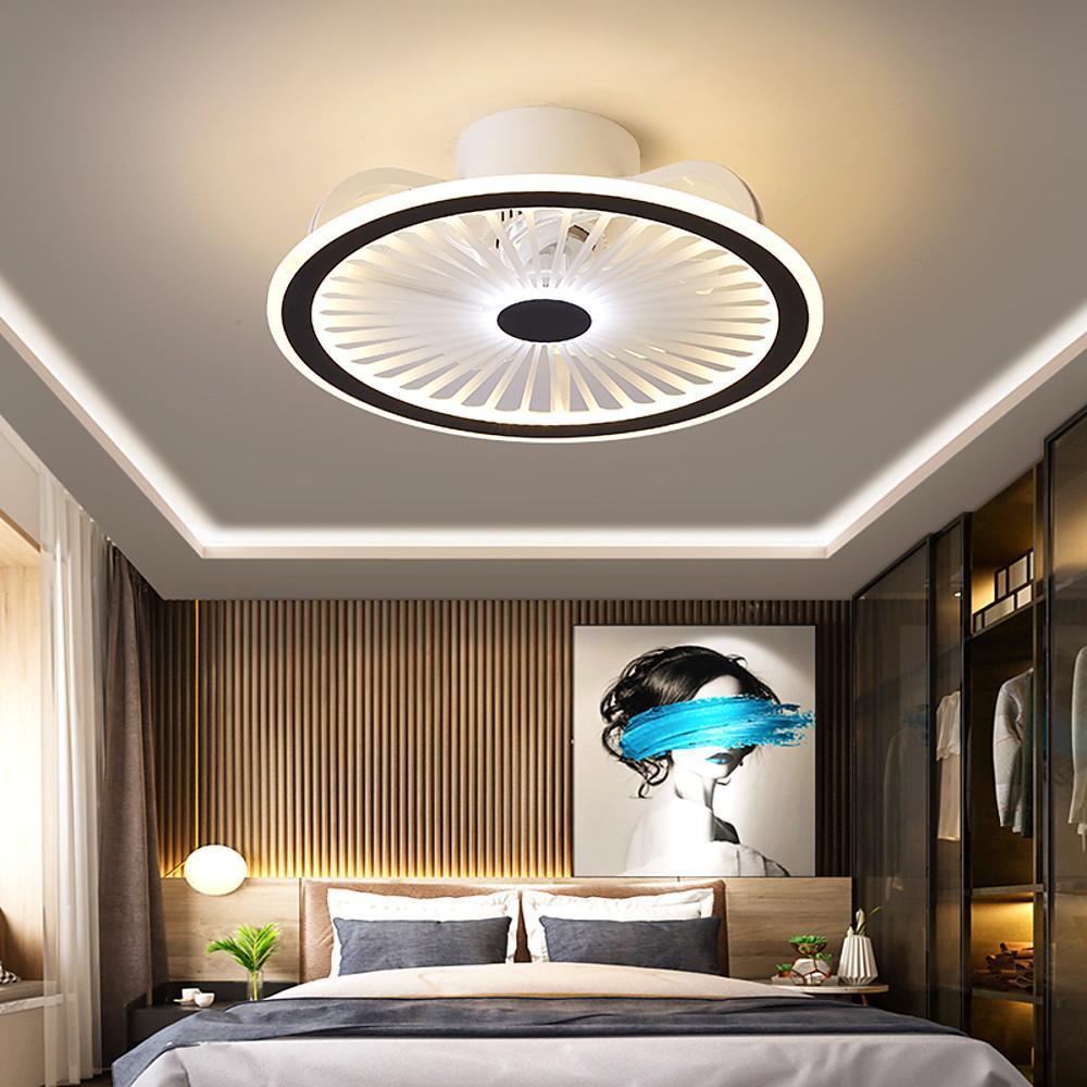 Modern Black &amp; White Bladeless Ceiling Fan with LED Light