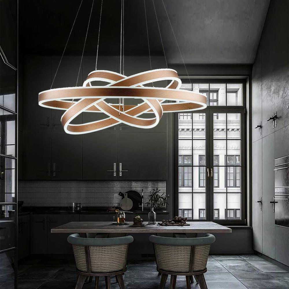 Modern Circle Foyer Chandelier – Adjustable 3-Ring LED Light
