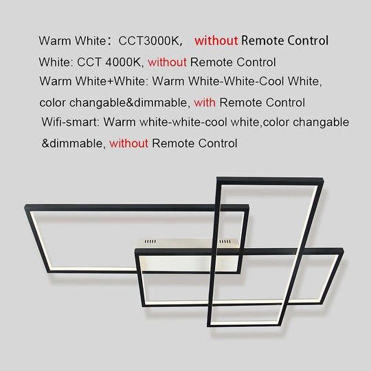 Rectangular Hybrid Modern Flush Mount LED Ceiling Light – 3-Tier Contemporary Design