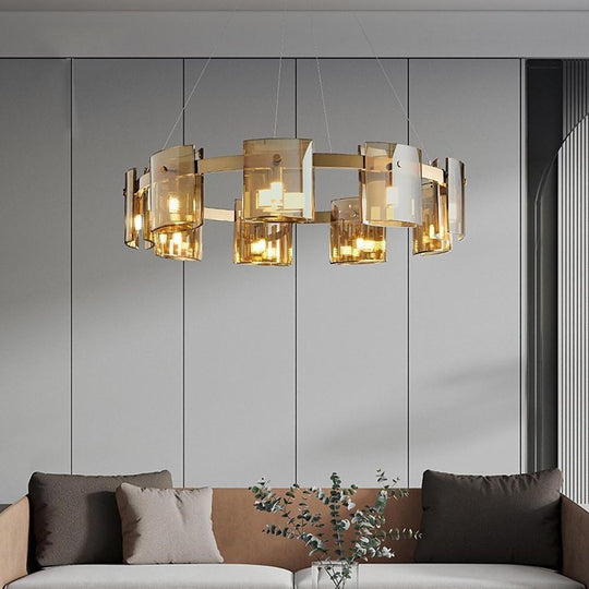 Circular LED Electroplated Chandelier with Acrylic Shades – 9 Lights