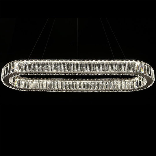 Chrome &amp; Gold Crystal Oval Ring LED Pendant Chandelier