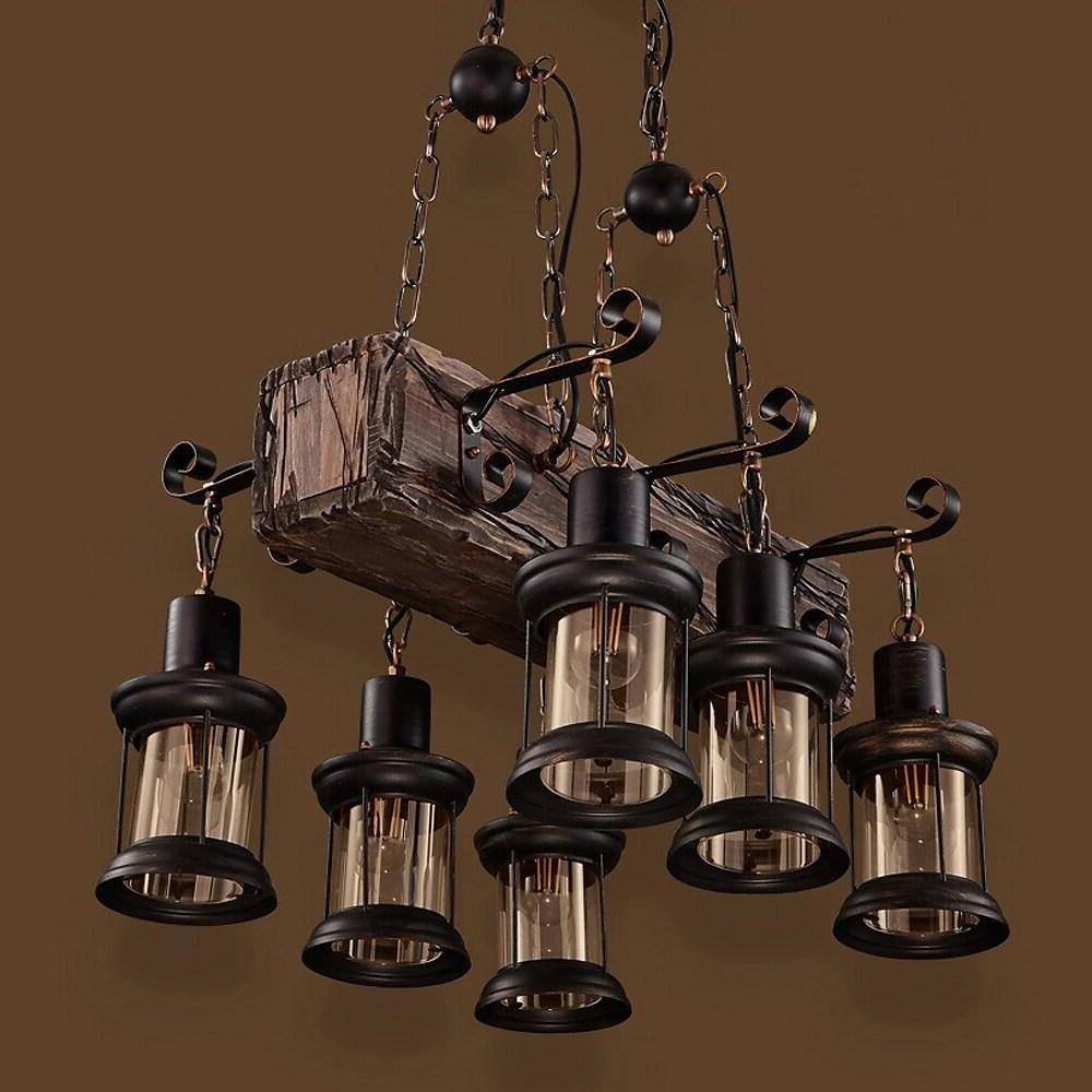 6 Lantern Farmhouse Chandelier Wood Chandelier Ceiling Light