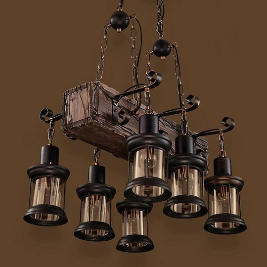 6 Lantern Farmhouse Chandelier Wood Chandelier Ceiling Light