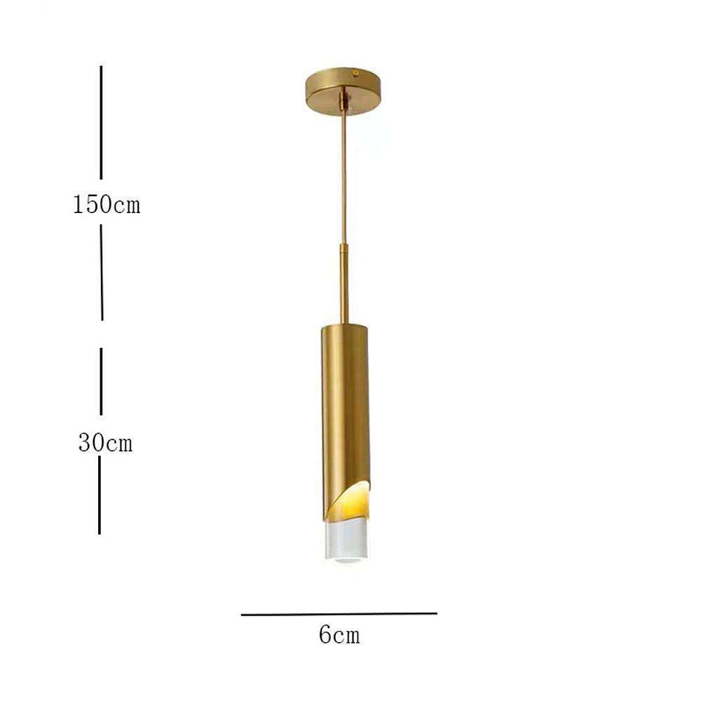 Elongated Slender Cylinder Modern Gold Crystal Column Pendant Light