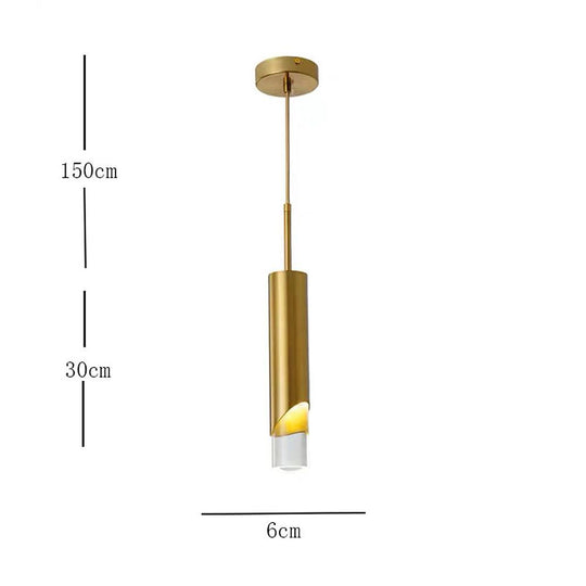 Elongated Slender Cylinder Modern Gold Crystal Column Pendant Light