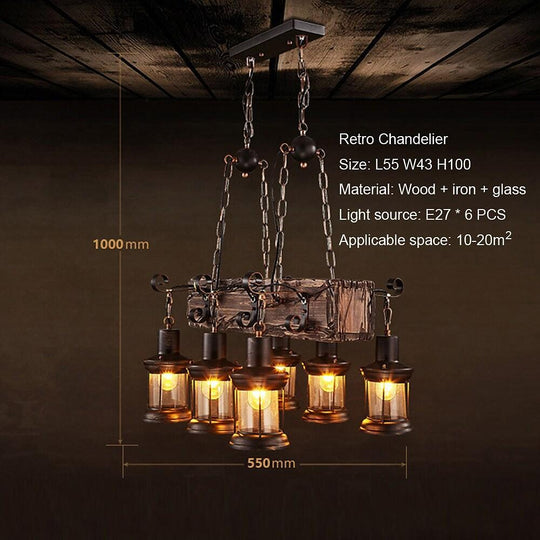6 Lantern Farmhouse Chandelier Wood Chandelier Ceiling Light