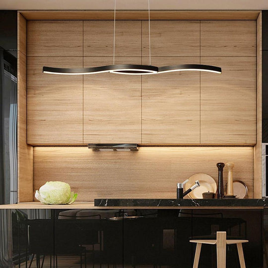Dual Wave Metal &amp; PVC Island Dining Chandelier – 2-Light LED