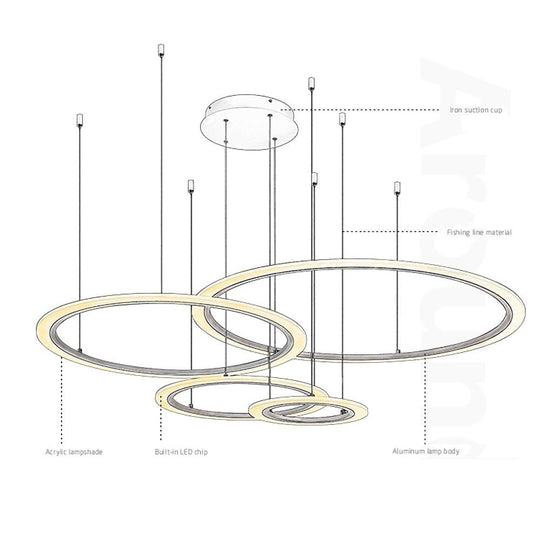 4 Circles Random Sizes Multi Light Pendant Metal &amp; Acrylic LED Ceiling Light
