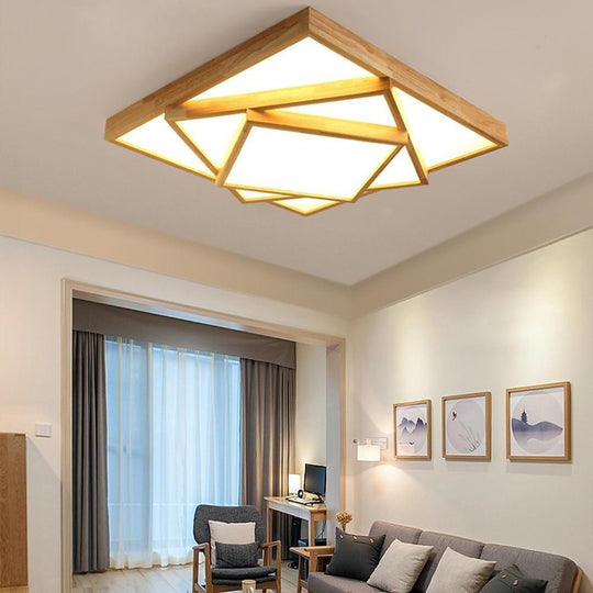 Artistic Wood Squares Dimmable LED Nordic Ceiling Light Flush Mount