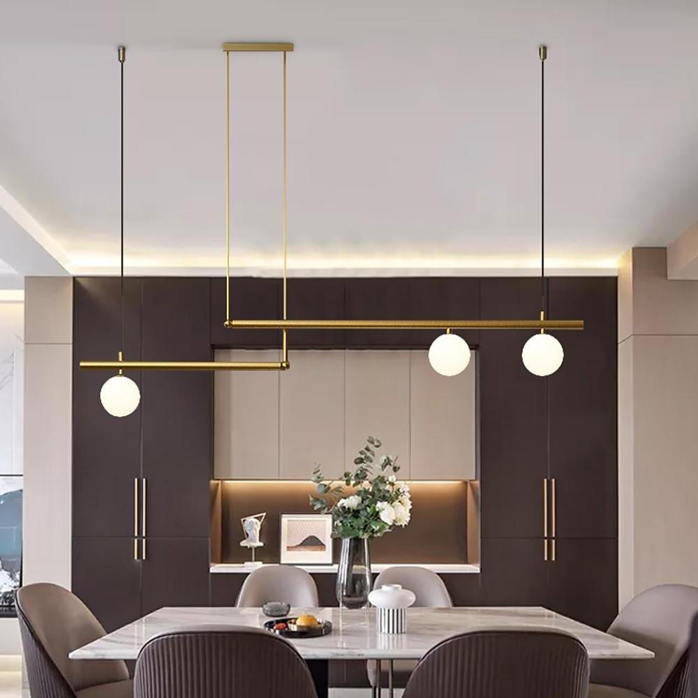 Minimalist Modern Linear Globe Pendant Lighting Copper Glass Kitchen &amp; Dining Room Light