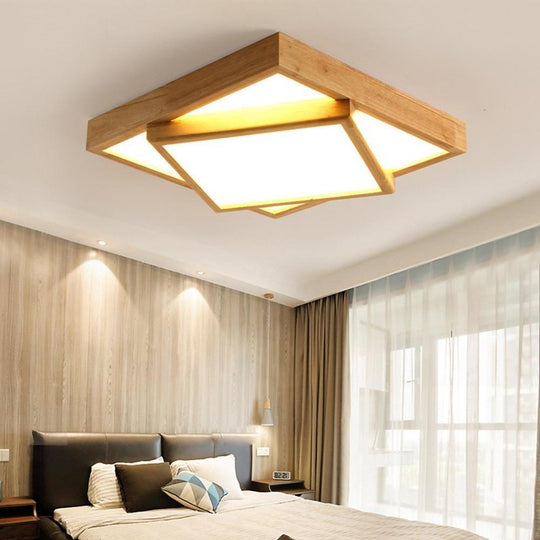 Artistic Wood Squares Dimmable LED Nordic Ceiling Light Flush Mount